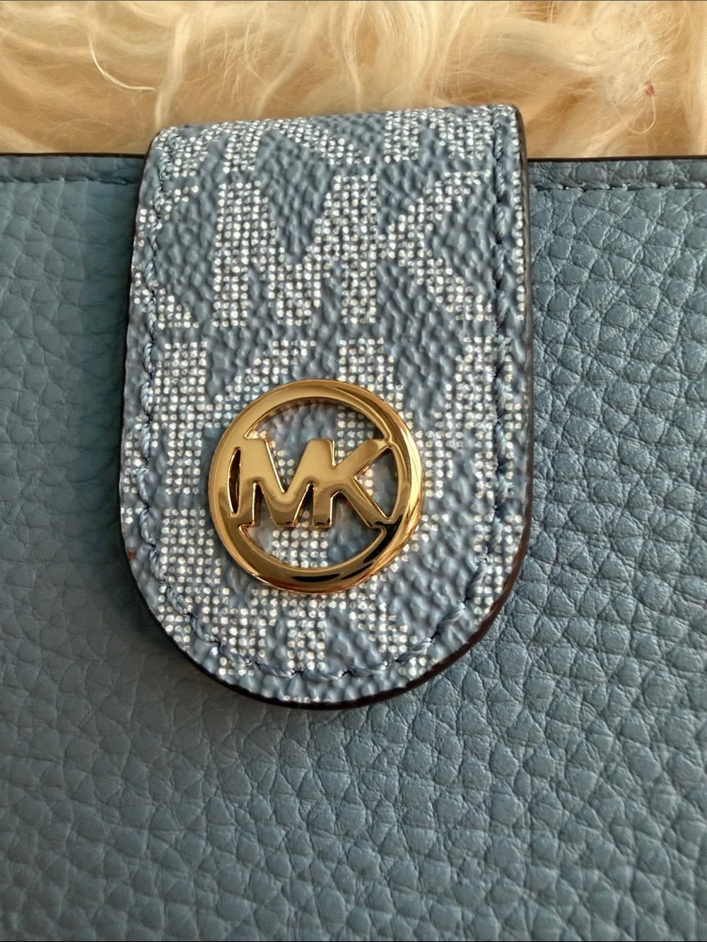 Michael Kors Slate Blue Pebbled Leather Continental Wallet with MK Snap